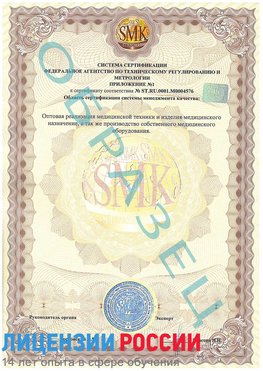 Образец сертификата соответствия (приложение) Сосновоборск Сертификат ISO 13485